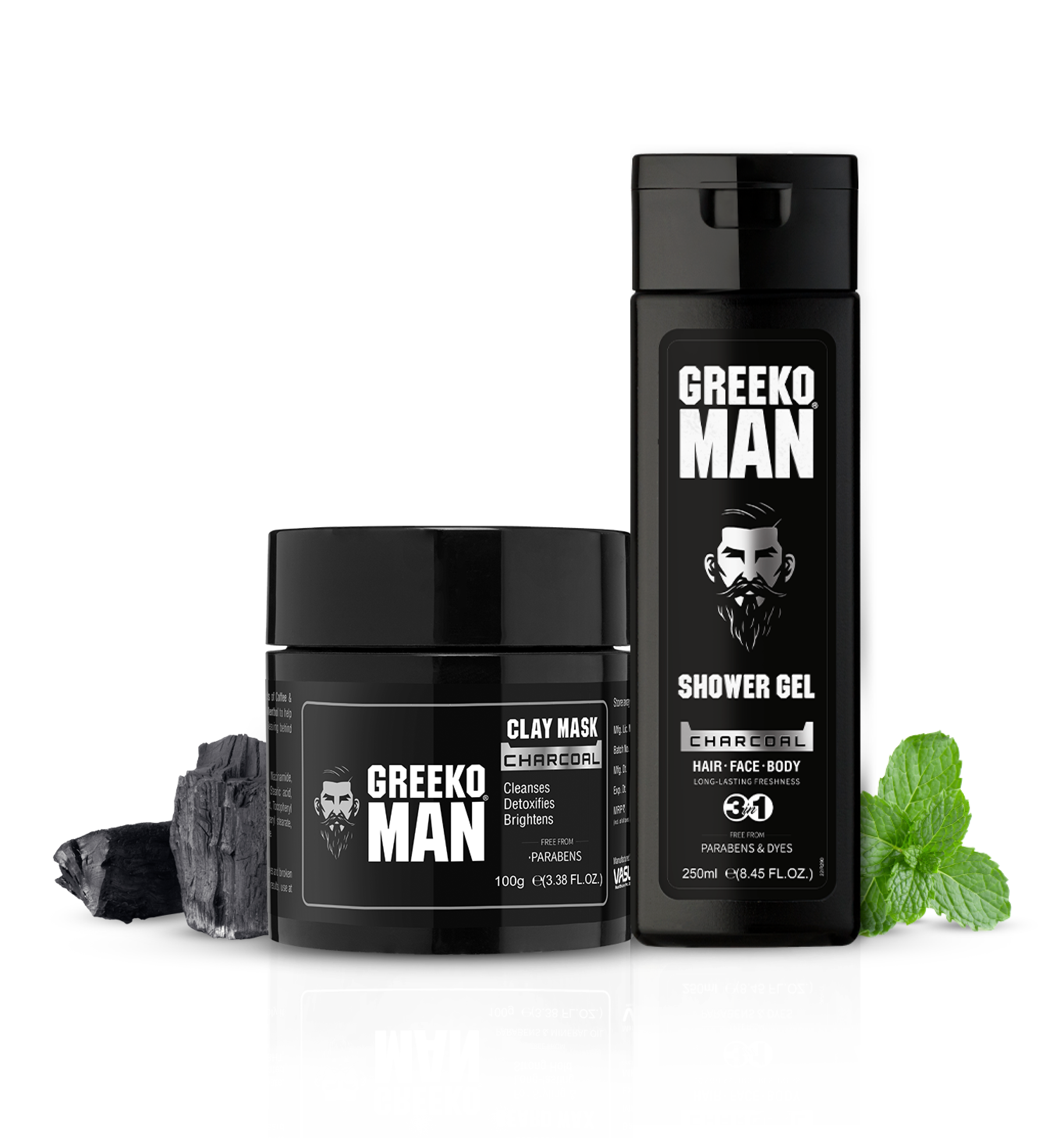 Greeko Man Charcoal Shower Gel & Clay Mask
